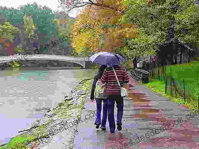 A Couple Walking In Central Park In The Rain, With The City Skyline In The Background As It Rains In Central Park: Original Sheet Music