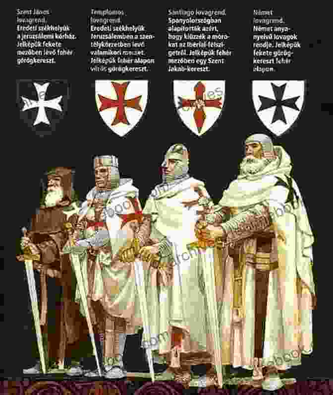 A Group Of Medieval Knights Templar, Clad In Their Iconic White Robes And Bearing Swords, Standing In A Grand Hall. The Brotherhood Of The Holy Shroud: A Novel