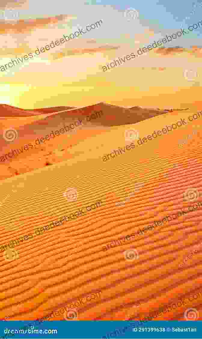 A Vast Desert Landscape Bathed In The Golden Light Of The Setting Sun, The Eternal Sunset On The Road To The Eternal Sunset