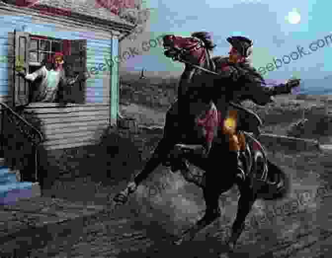 Paul Revere Gallops Through The Darkness, His Silhouette Illuminated By The Moonlight. Behind Him, The British Redcoats Pursue. The Life Of Colonel Paul Revere